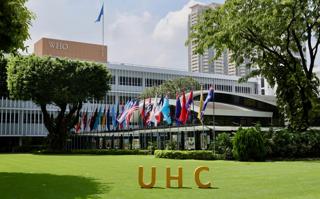 UHC letters sit on the lawn outside the WHO Western Pacific Office
